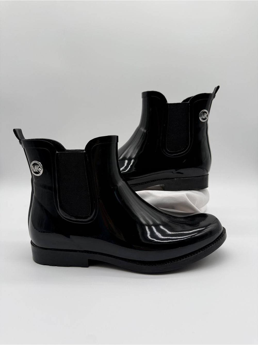 Michael Kors Black Rubber Chelsea Rain Boots MK Logo Ankle Boot 10